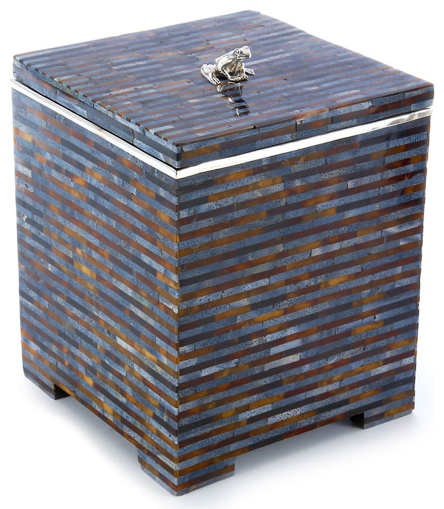 7" Lidded Box, Laminated Blue Coral, Pen Shell, and Sterling Silver