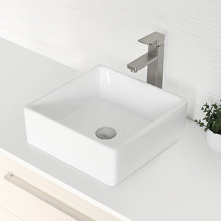 STYLISH 15" White Square Ceramic Vessel Bathroom Sink
