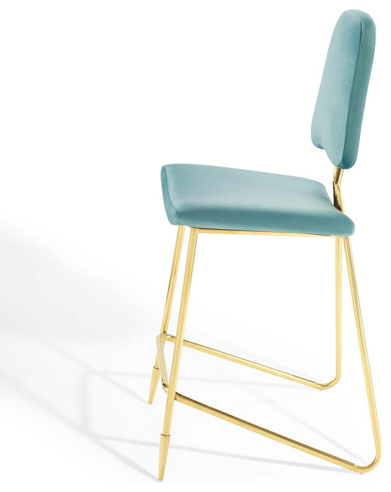 Bar Stool Chair Barstool, Set of 2, Velvet, Metal, Blue, Modern, Bar Pub Bistro