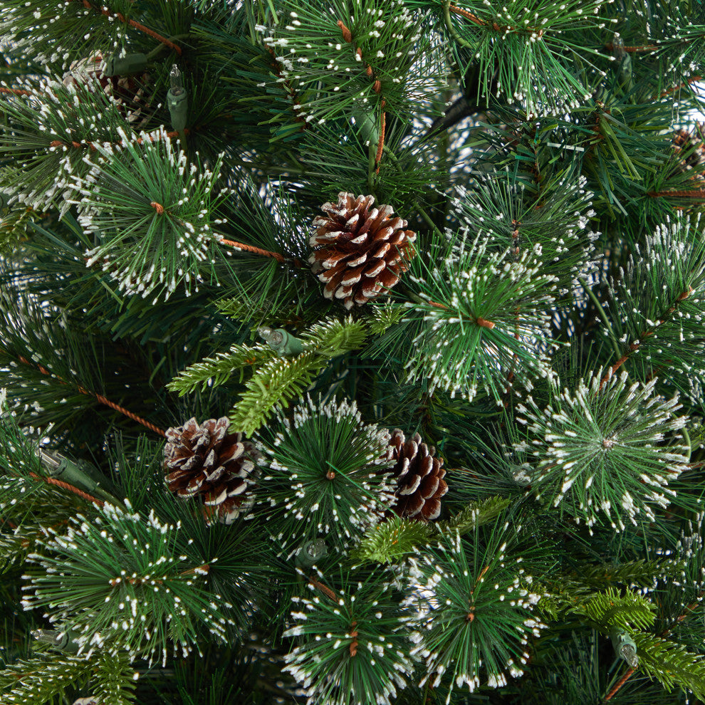4' Snowed Tipped Clermont Mixed Pine Faux Xmas Tree W/Lights, Pinecones