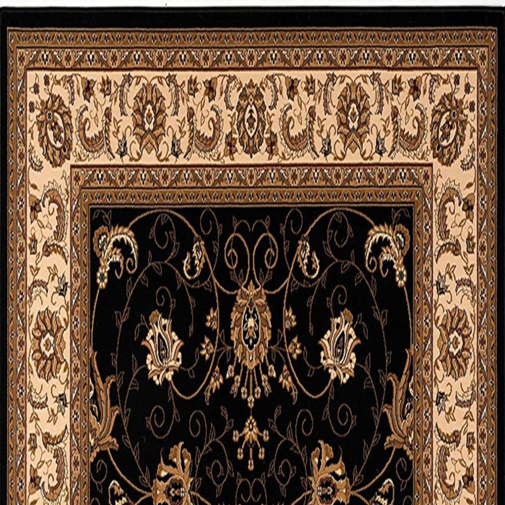2"x10" Black and Tan Floral Vines Runner Rug