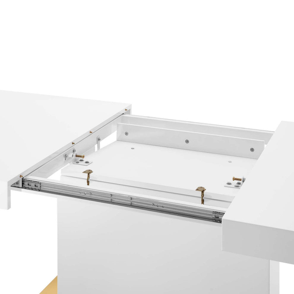 Dining Table, Rectangular, Wood, Metal, White Gold, Modern, Bistro Restaurant