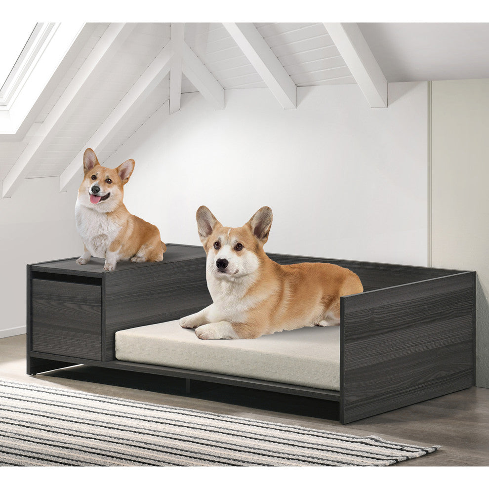 Modern Comfy Pet Bed With Side Storage Compartment, Ash Gray