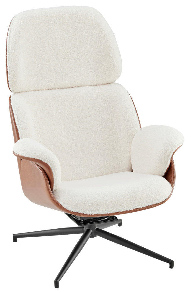 Lennart Lounge Chair Seat in Brown Leatherette and Ivory Fabric with Black Base