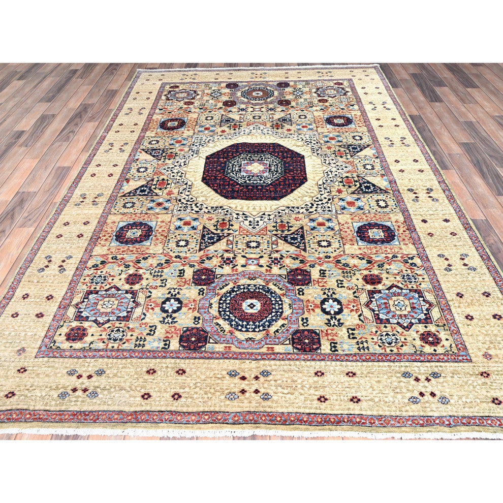 Flax Yellow, Extra Soft Wool, Hand Knotted, Mamluk Design Rug, 5'10"x8'10"