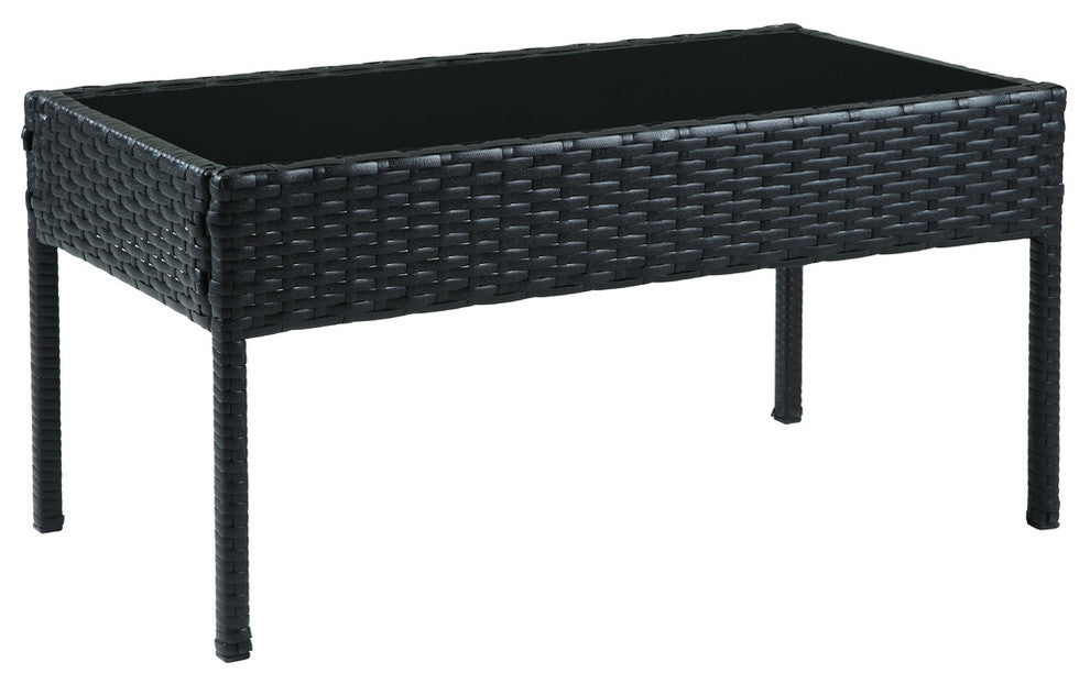 Teaset 4 Piece Black Wicker Outdoor Patio Conversation Set with Blue Cushions