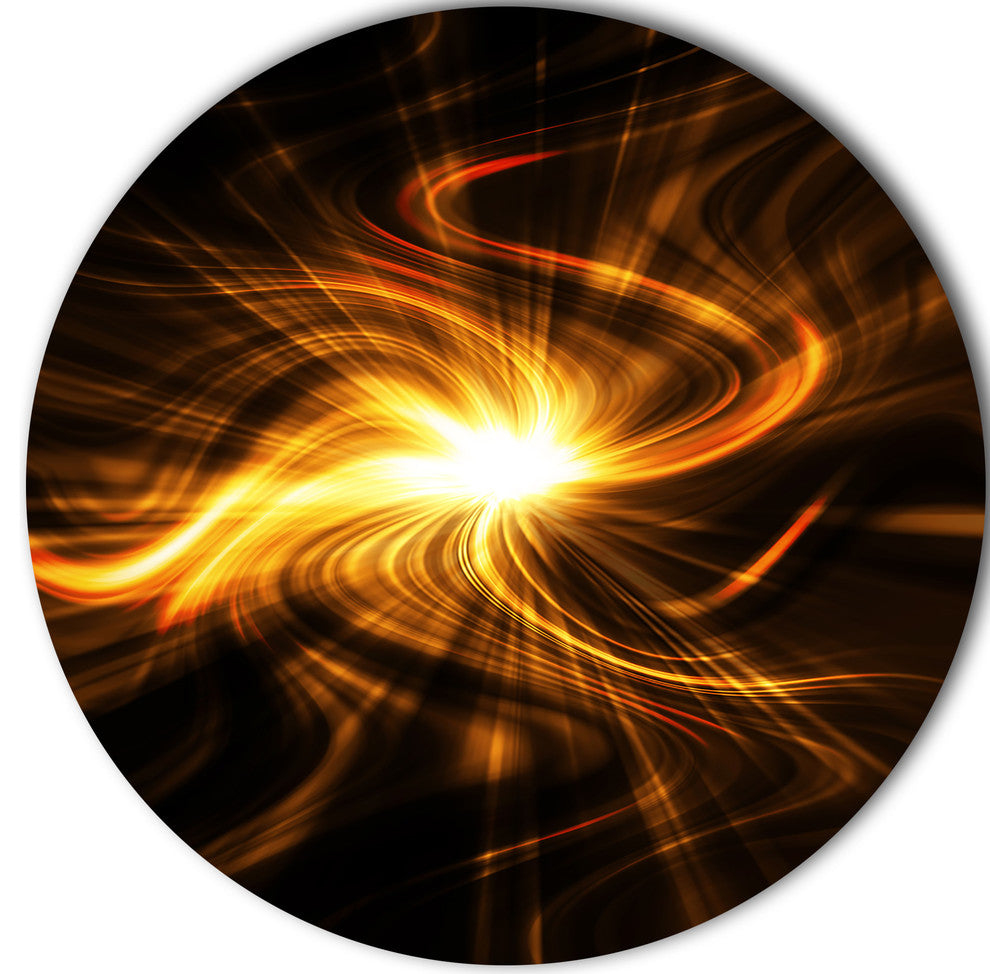 Explosion Of Fire In Black, Abstract Large Disc Metal Wall Art, 38"