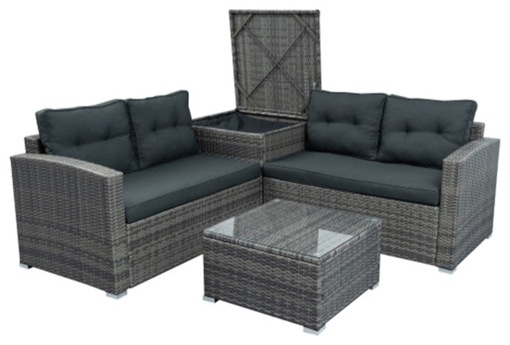 4 Pcs Outdoor Pe Rattan Wicker Sectional Sofa Set With Large Storage Box
