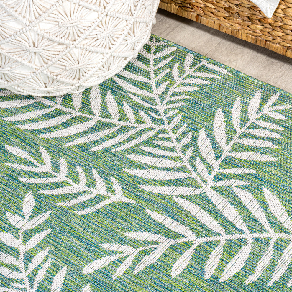 Nevis Palm Frond Indoor/Outdoor, Cream/Green, 5' Square