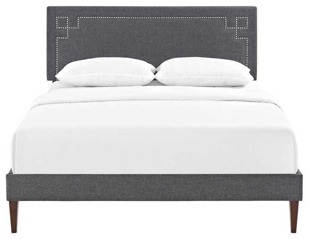 Gray Ruthie Queen Fabric Platform Bed with Squared Tapered Legs
