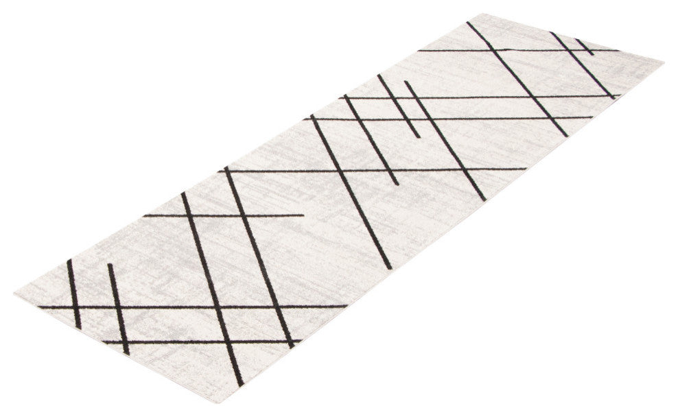 Aqua Damali Area Rug, Ivory/Black, 2'6"x8'