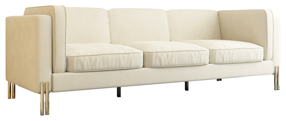 95'' Velvet Square Arm Sofa with Gold Leg, Beige