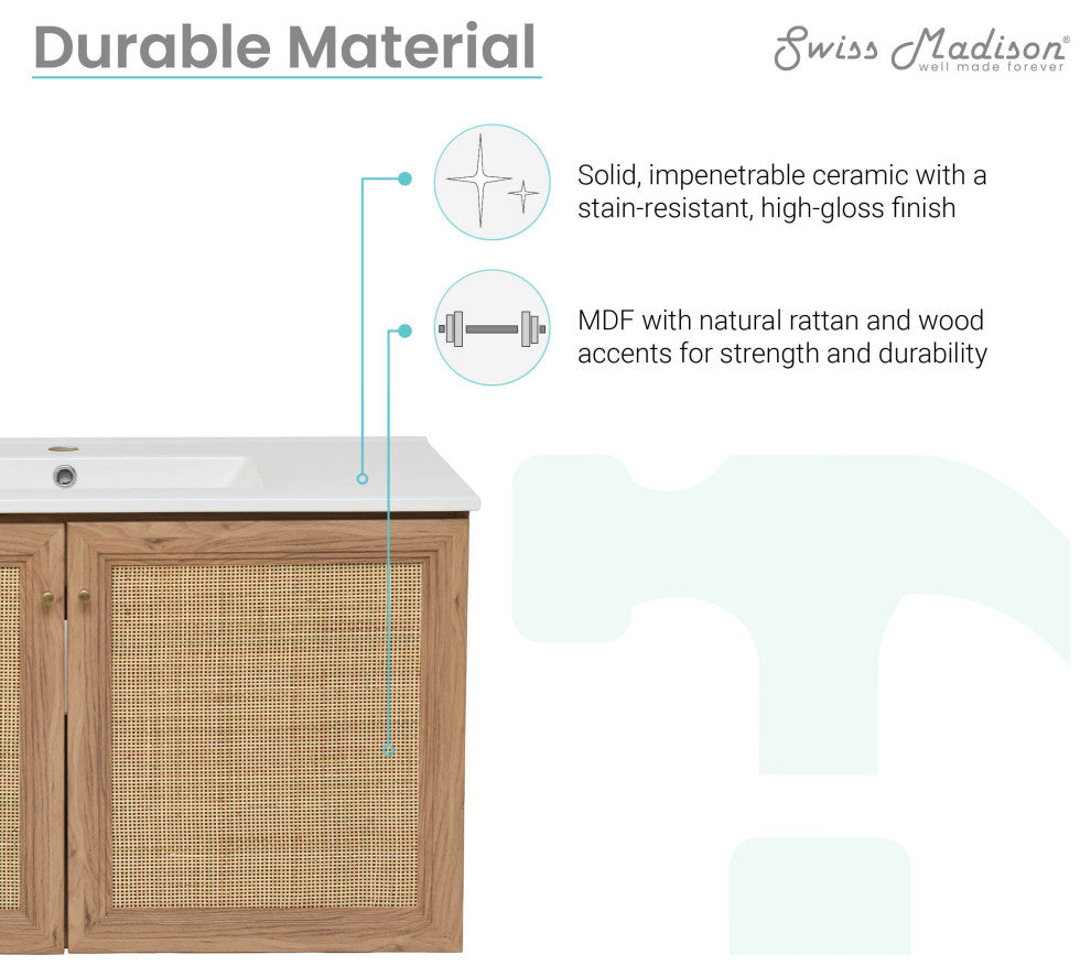 Classe 36" Wall-Mounted Bathroom Vanity, Oak