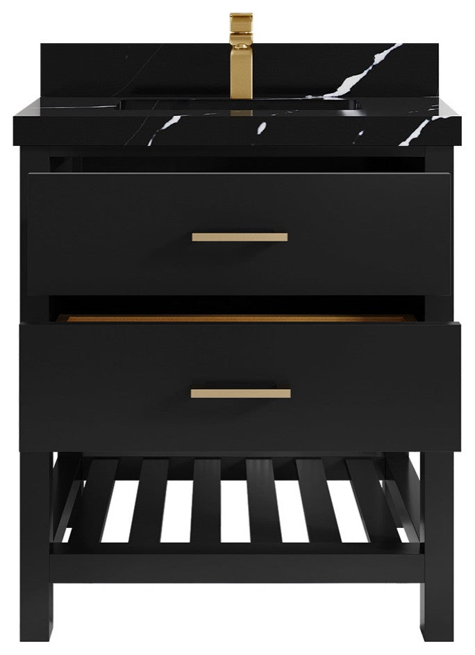 Parker 30" Single Sink Bath Vanity, Black 2" Calacatta Black