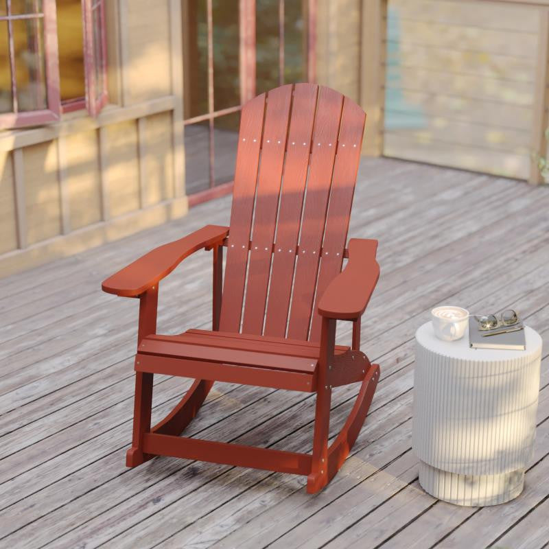 Savannah All-Weather Poly Resin Wood Adirondack Rocking Chair- Set of 2, Red