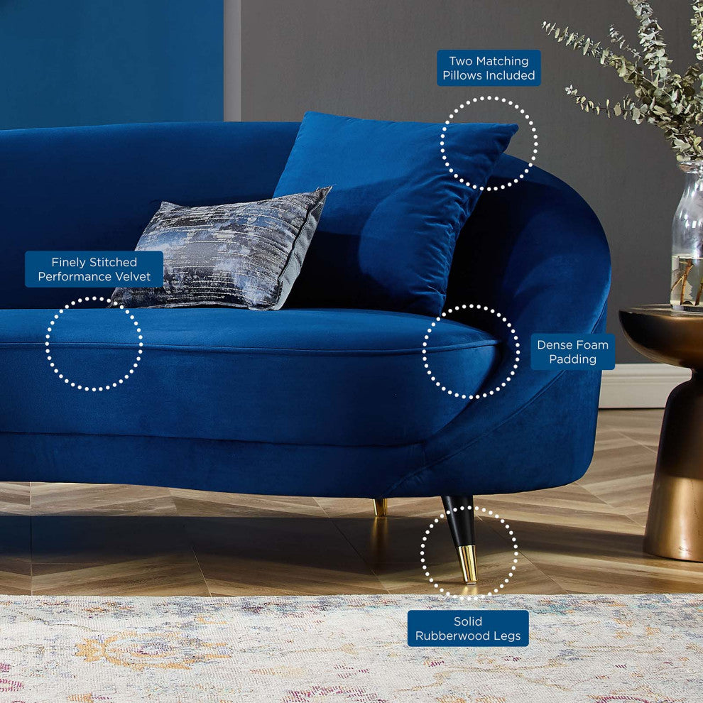 Sofa, Velvet, Blue Navy, Modern, Living Lounge Room Hotel Lobby Hospitality