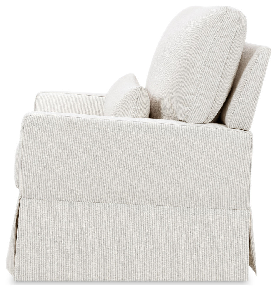 Crawford Pillowback Chair and a Half Comfort Swivel Glider, Fog Chatham Stripe Performance Eco-Weave