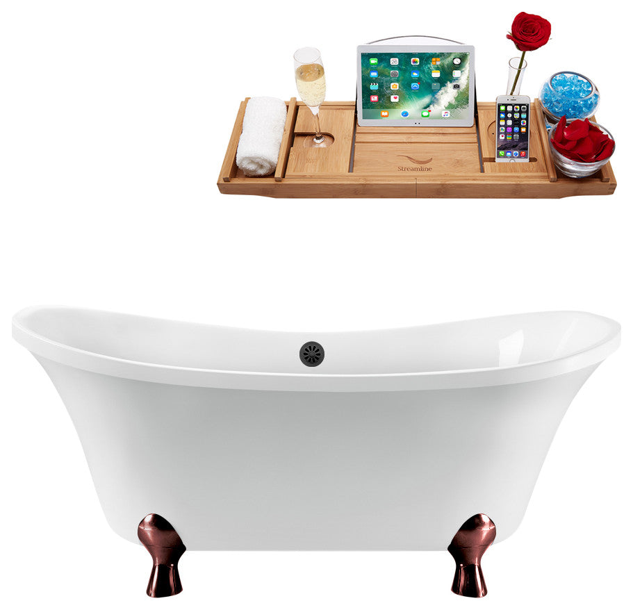 60" Streamline N920ORB-BL Clawfoot Tub and Tray With External Drain