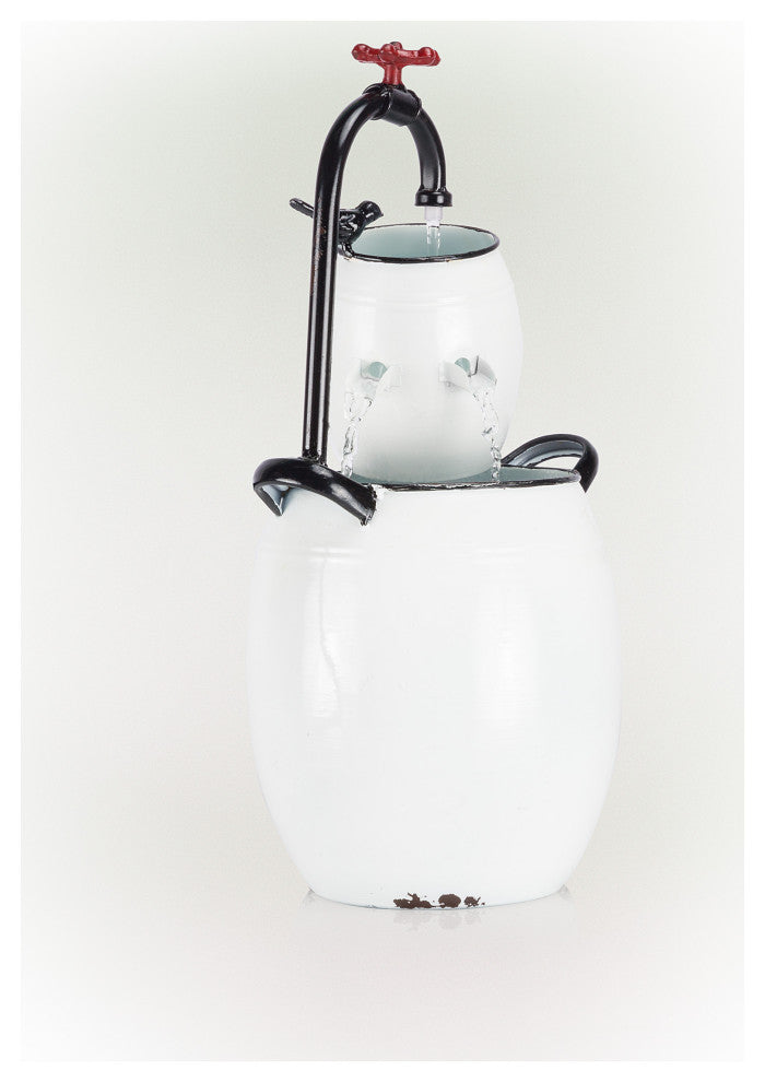 White Barrels and Faucet Tabletop Fountain