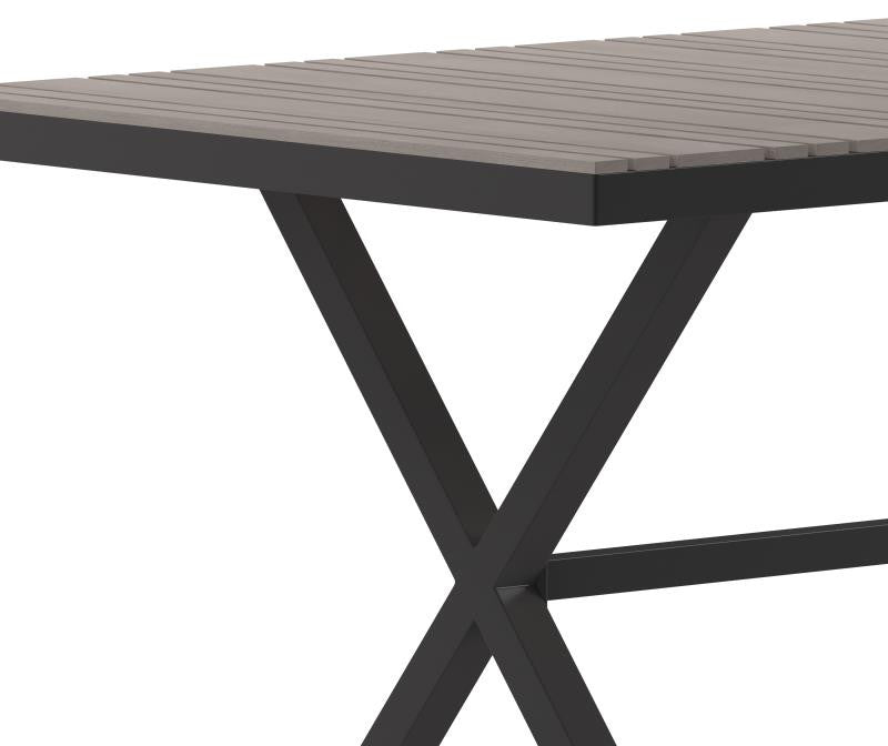 Finch Commercial Grade X-Frame 59" x 35.5" Outdoor Dining Table, Gray
