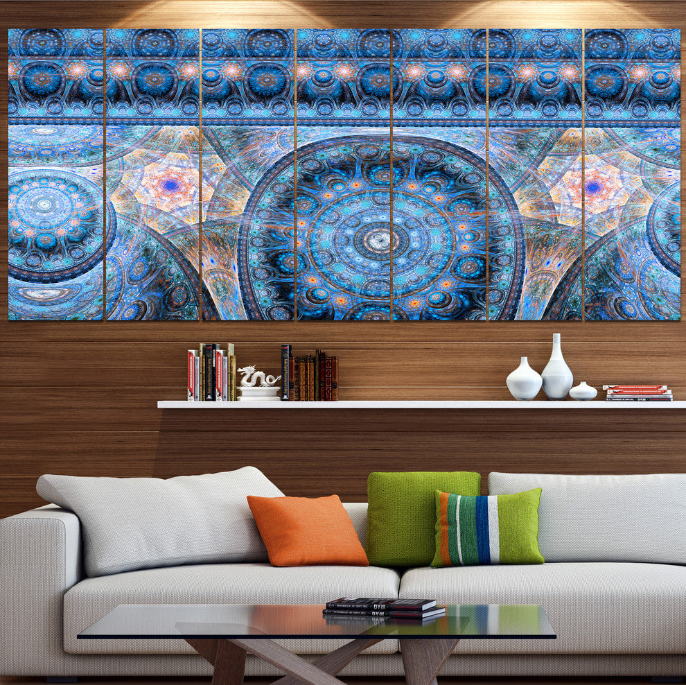 Light Blue Living Cells Fractal Design, Abstract Canvas Print, 83"x32", 7 Panels