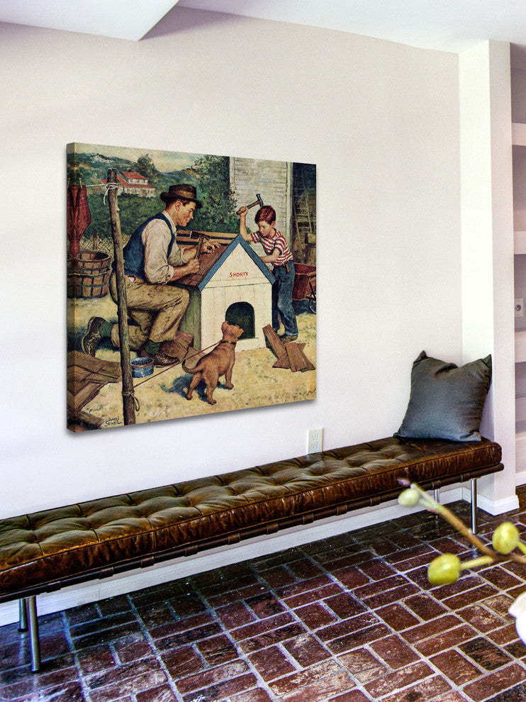 "Building the Doghouse" Painting Print on Canvas by Amos Sewell