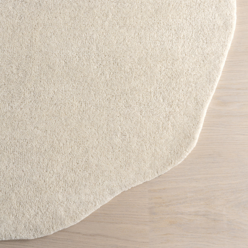 Clementime Modern Wool Area Rug, Ivory 5'x8'Shaped