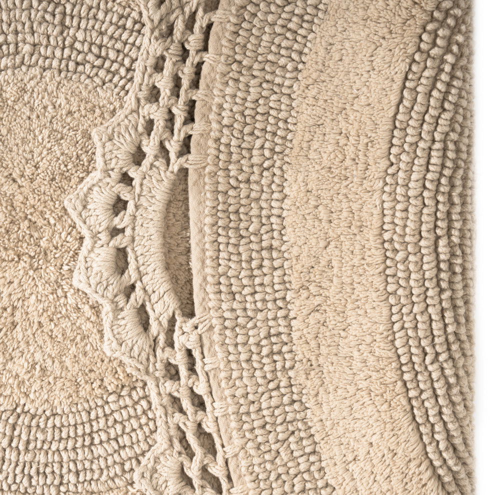Winchester Crochet Border Bath Mat, Beige, 36" X 36"