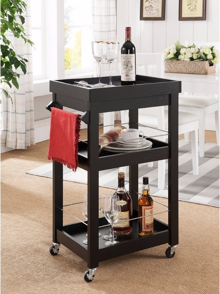 Contemporary Style Wine Cart With Two Shelves, Black