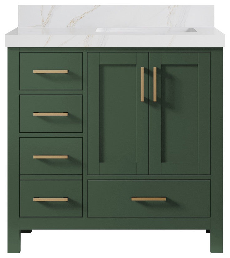 Malibu 36 Right Offset Bath Vanity in Lafayette Green 2" Calacatta Sienna