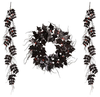 Lighted Halloween Bat Garland and Wreath, Swirling Pattern