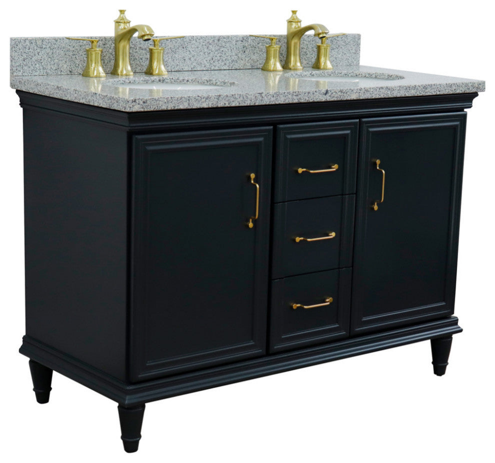 49" Double Vanity, Dark Gray Finish With Gray Granite And Oval Sink