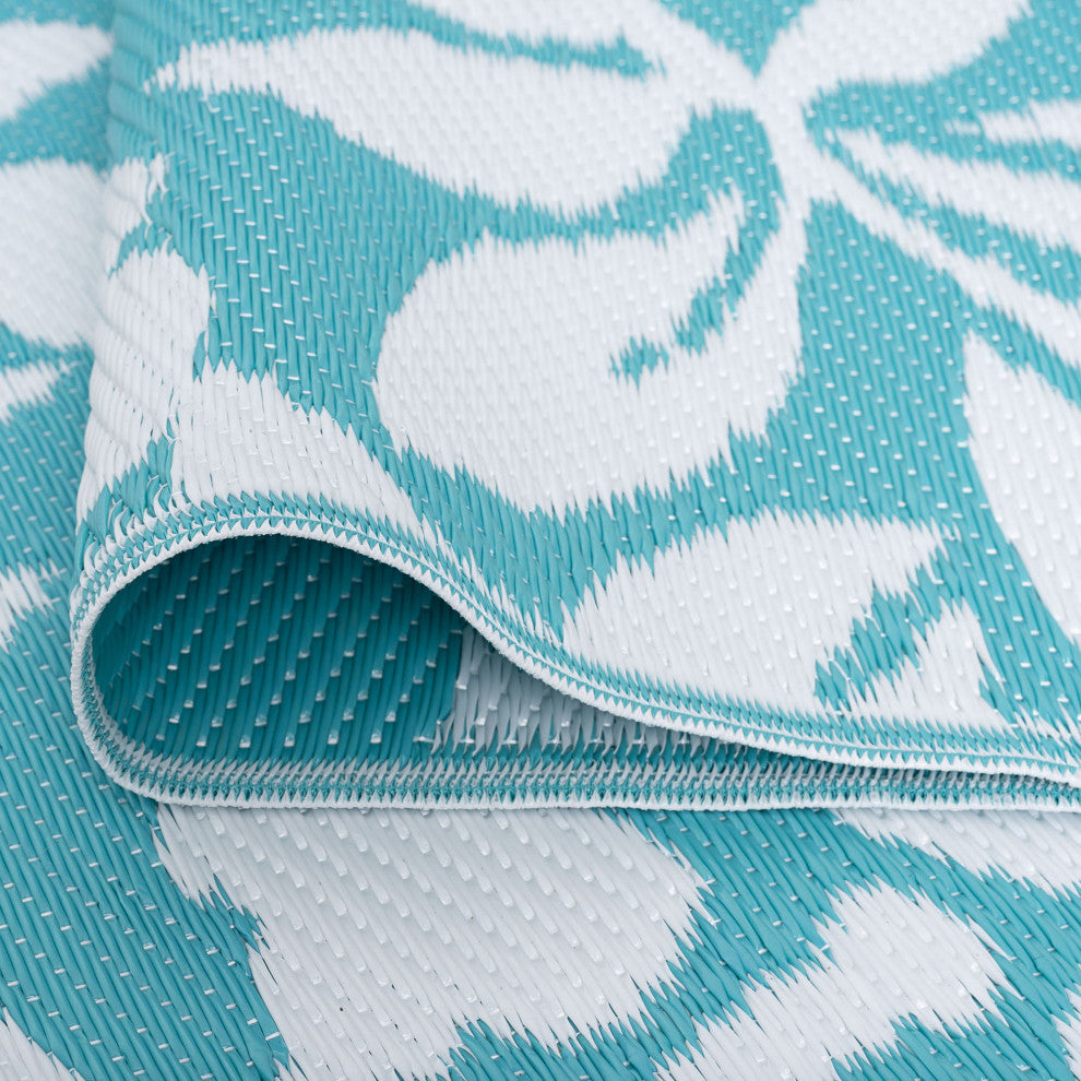 Kaliyah Transitional Floral Aqua/White Rectangle Indoor/Outdoor Area Rug, 4''x6''