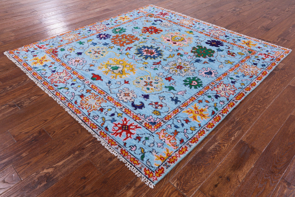 6' Square Hand-Knotted Turkish Oushak Wool Rug - Q13332