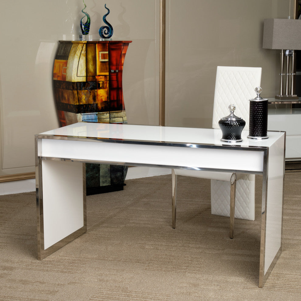State St. Writing Desk - Off White/Stainless Steel