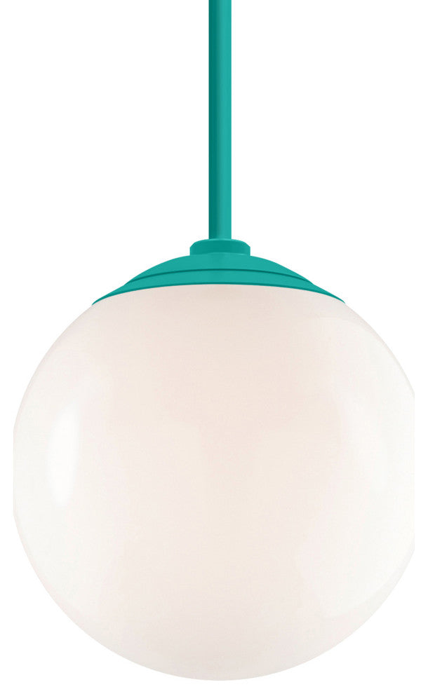 Globe Outdoor Pendant, Gloss White Shade With Tahitian Teal 24" Stem, 16" Shade
