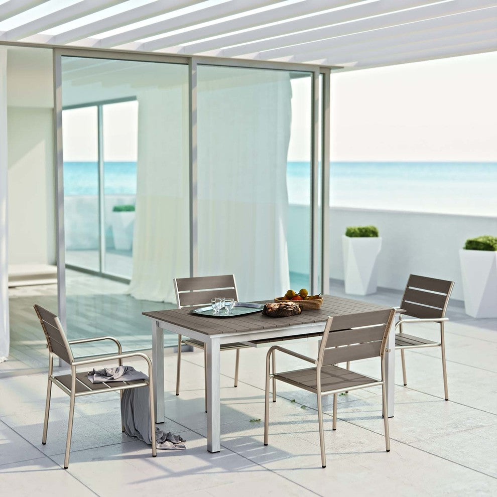 Modern Outdoor Side Dining Chair and Table Set, Aluminum Metal, Gray
