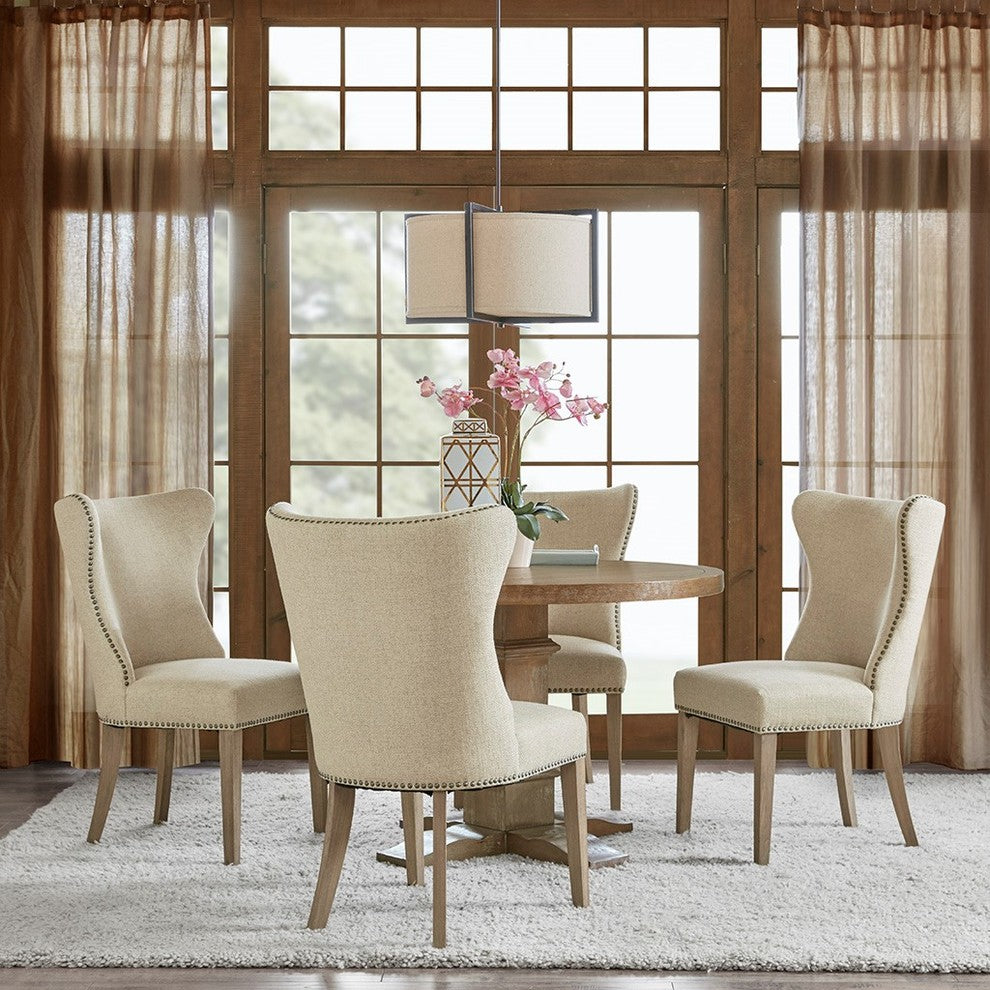 Madison Park Skylar Curved Wing Nailhead Side Dining Chair, Cream, Set of 2