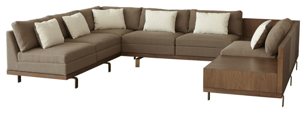 Luxe 6 Seat Sofa Side Table Sectional Walnut Wood Midcentury Contemporary Corner