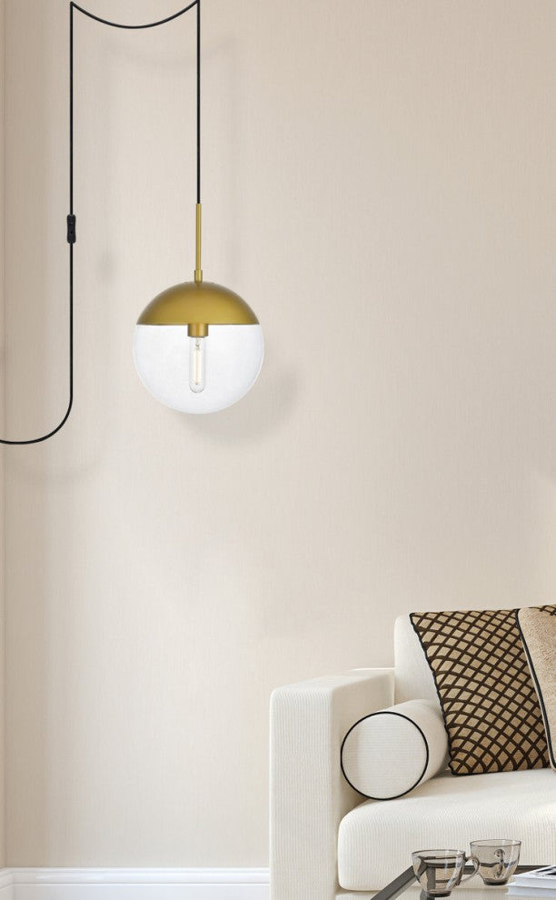 Elsa 1-Light Brass Plug-In Pendant With Clear Glass
