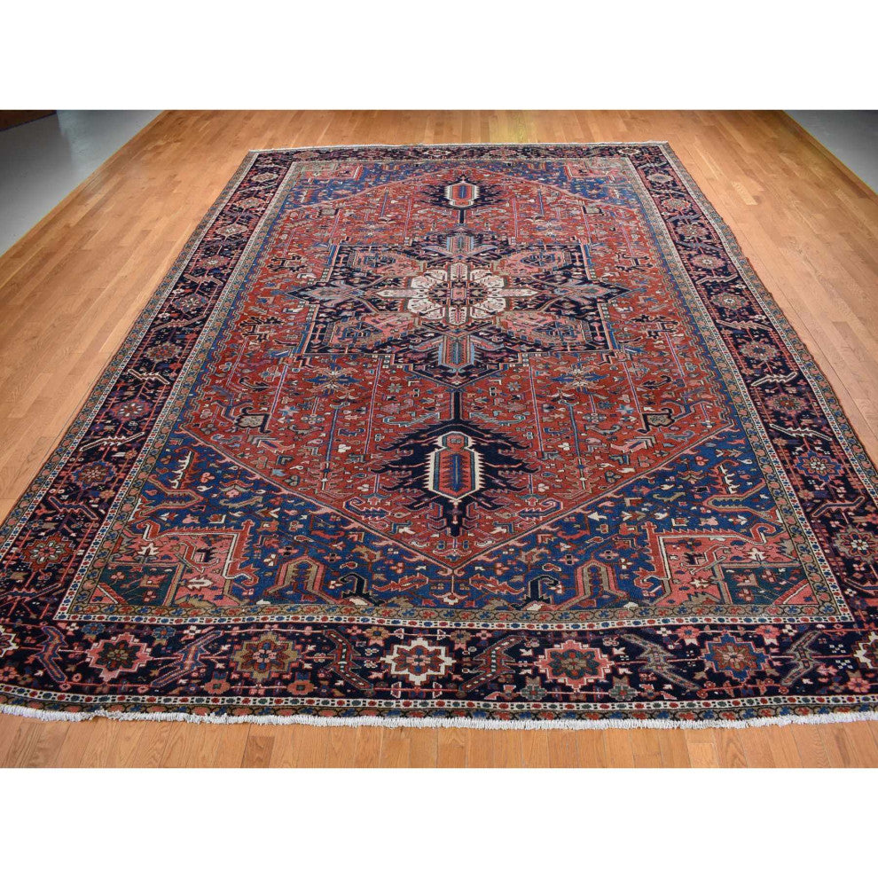 Red Antique Persian Karajeh Heriz Wool Hand Knotted Oversized Rug 12'3"x16'1"