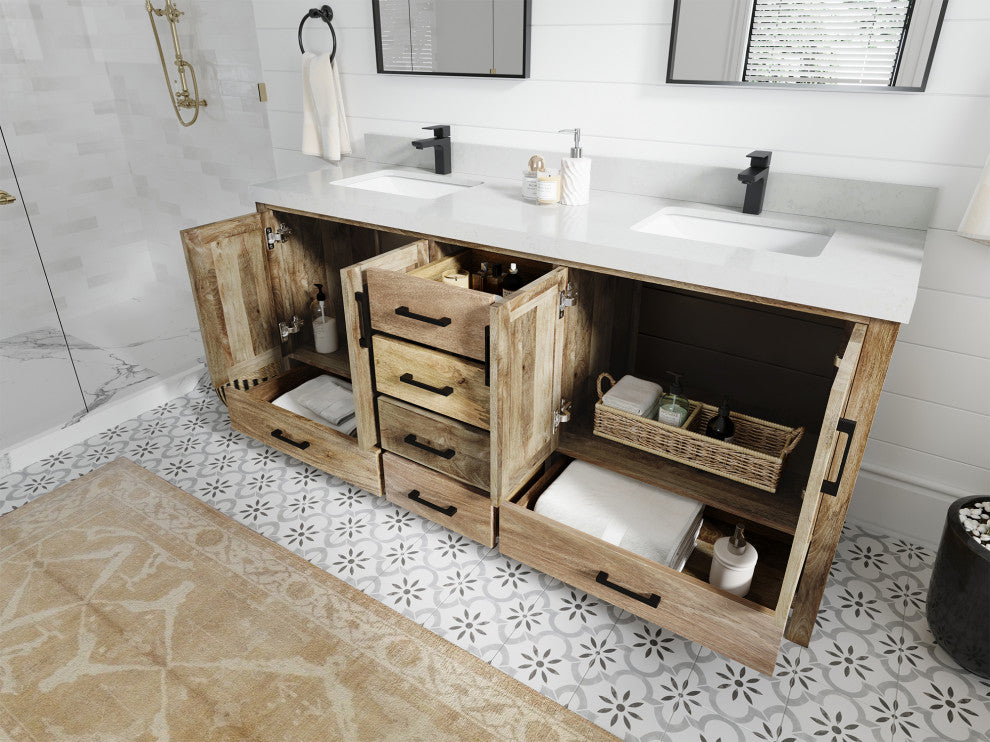 Malibu Mango 72 Double Sink Bath Vanity in Natural 2" Piatra Gray