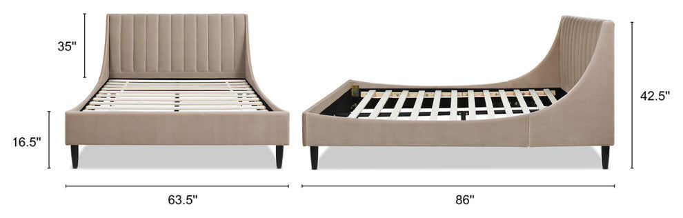 Aspen Modern Vertical Tufted Upholstered Platform Bed, Mink Beige Performance Velvet, Queen