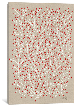 "Berry Branches Red Tan Artprint" by Cat Coquillette, 40x26x1.5
