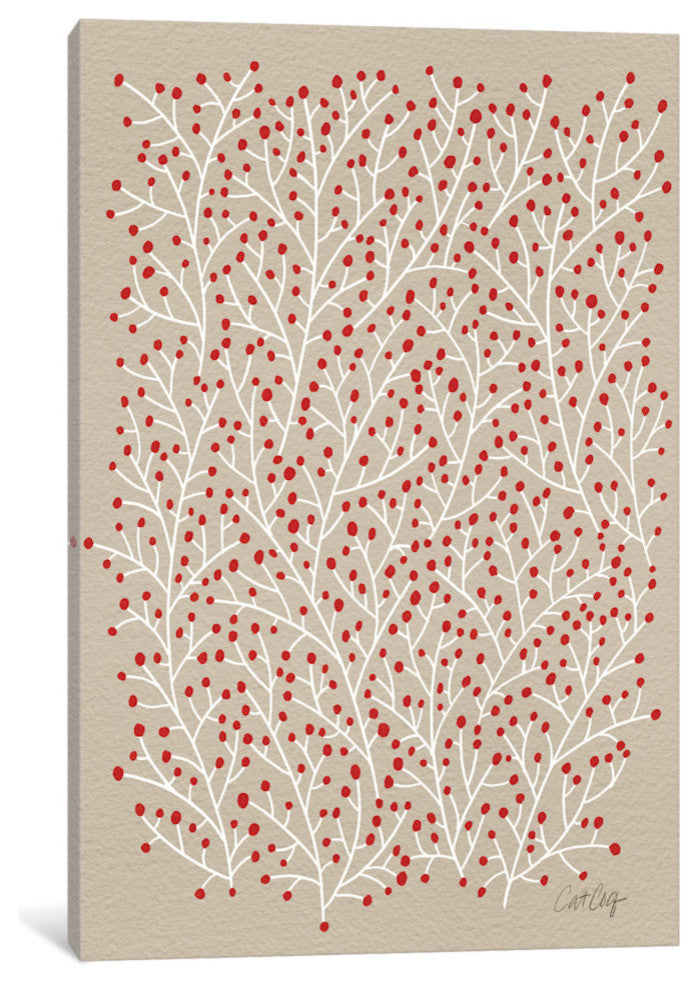 "Berry Branches Red Tan Artprint" by Cat Coquillette, 40x26x1.5