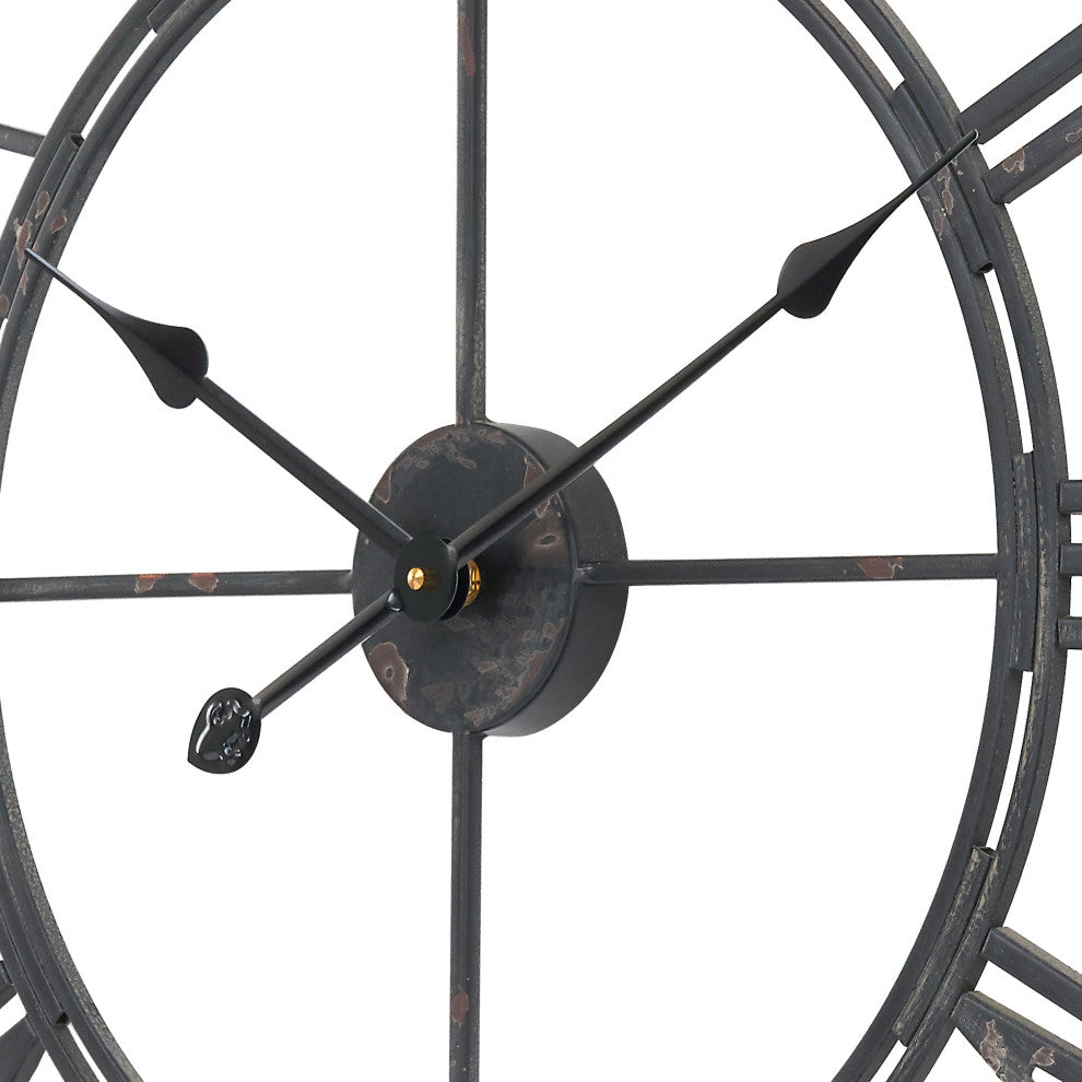 UTOPIA ALLEY Oversized Roman Round Wall Clock, 27" Diameter, Matt Black