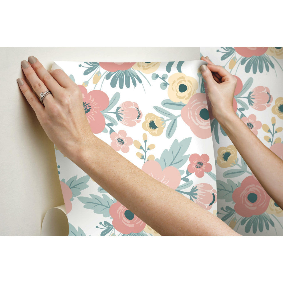 Poppy Floral Peel and Stick Wallpaper, White and Pink