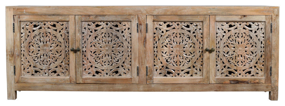 Carter Weatherly 4-Door Mango Solid Wood Media Cabinet, Natural