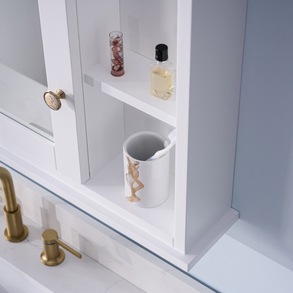 Handmade Solid Wood Medicine Cabinet with Ample Storage Space in White, 40"x30" Left Open Single Door