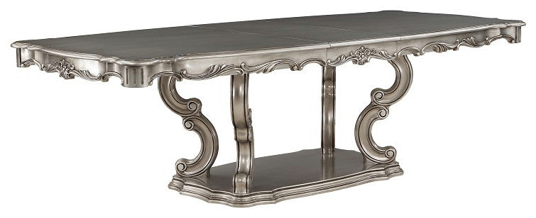 Ariadne Dining Table With Pedestal, Antique Platinum Finish